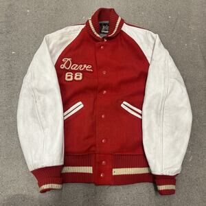 Vintage 60s Whiting Varsity Football Co-Champs Red Wool Letterman Jacket Size 38